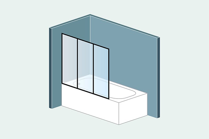 Просмотреть Прямая трехстворчатая шторка гармошка для ванной из стекла 1500*1500 мм